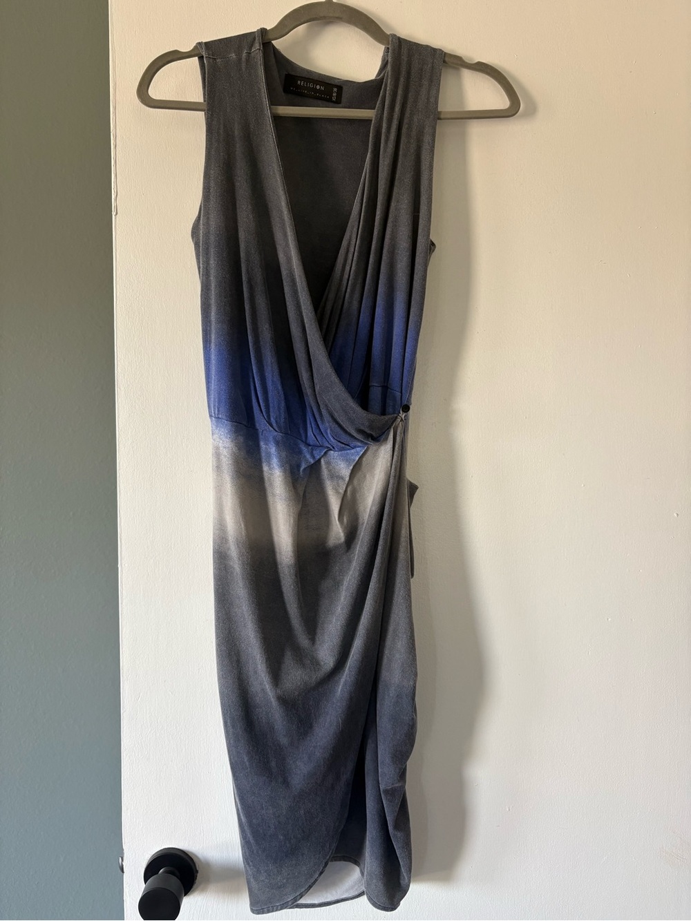 Ombre Sleeveless Wrap Midi Dress in Blue and Gray